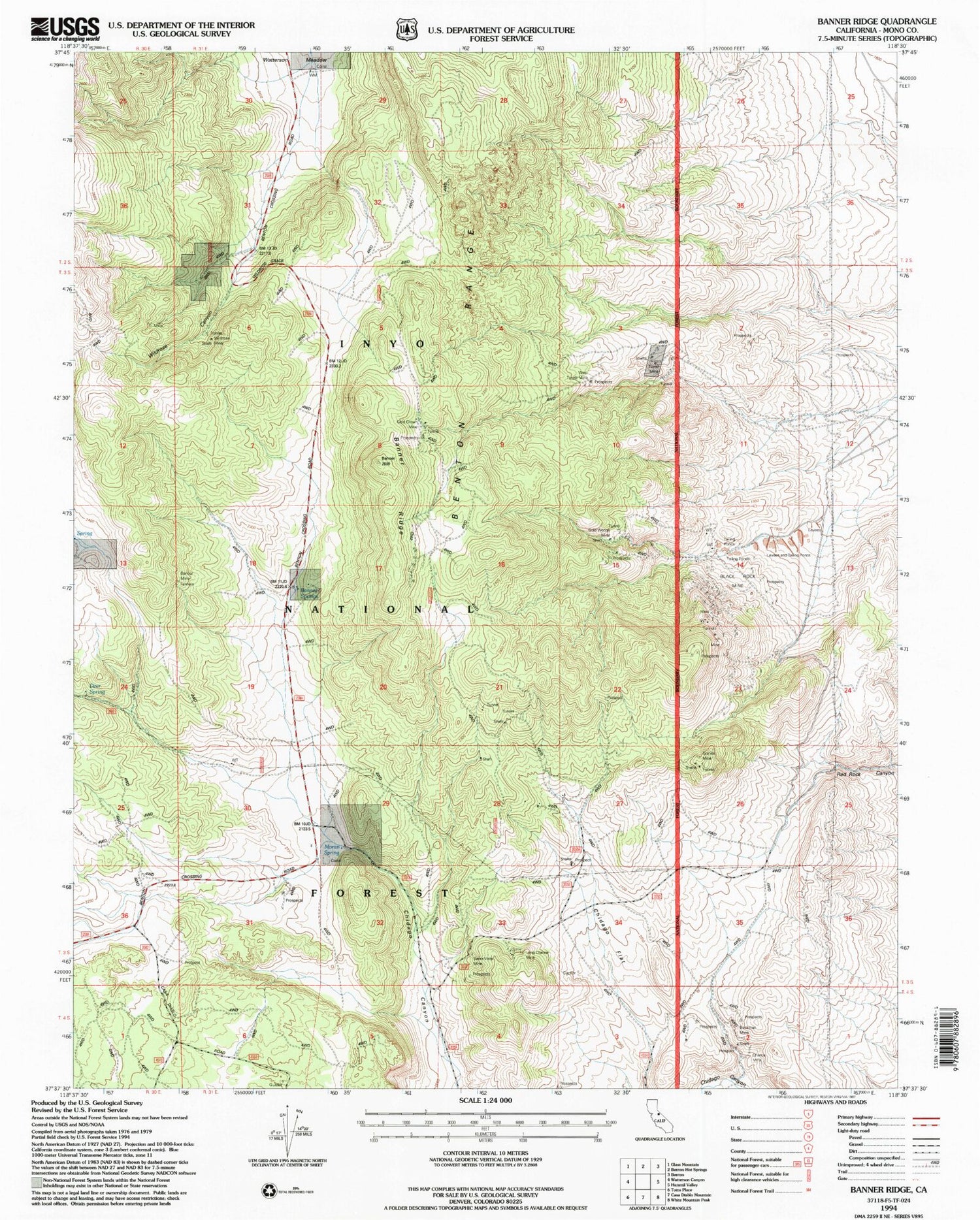 Classic USGS Banner Ridge California 7.5'x7.5' Topo Map Image