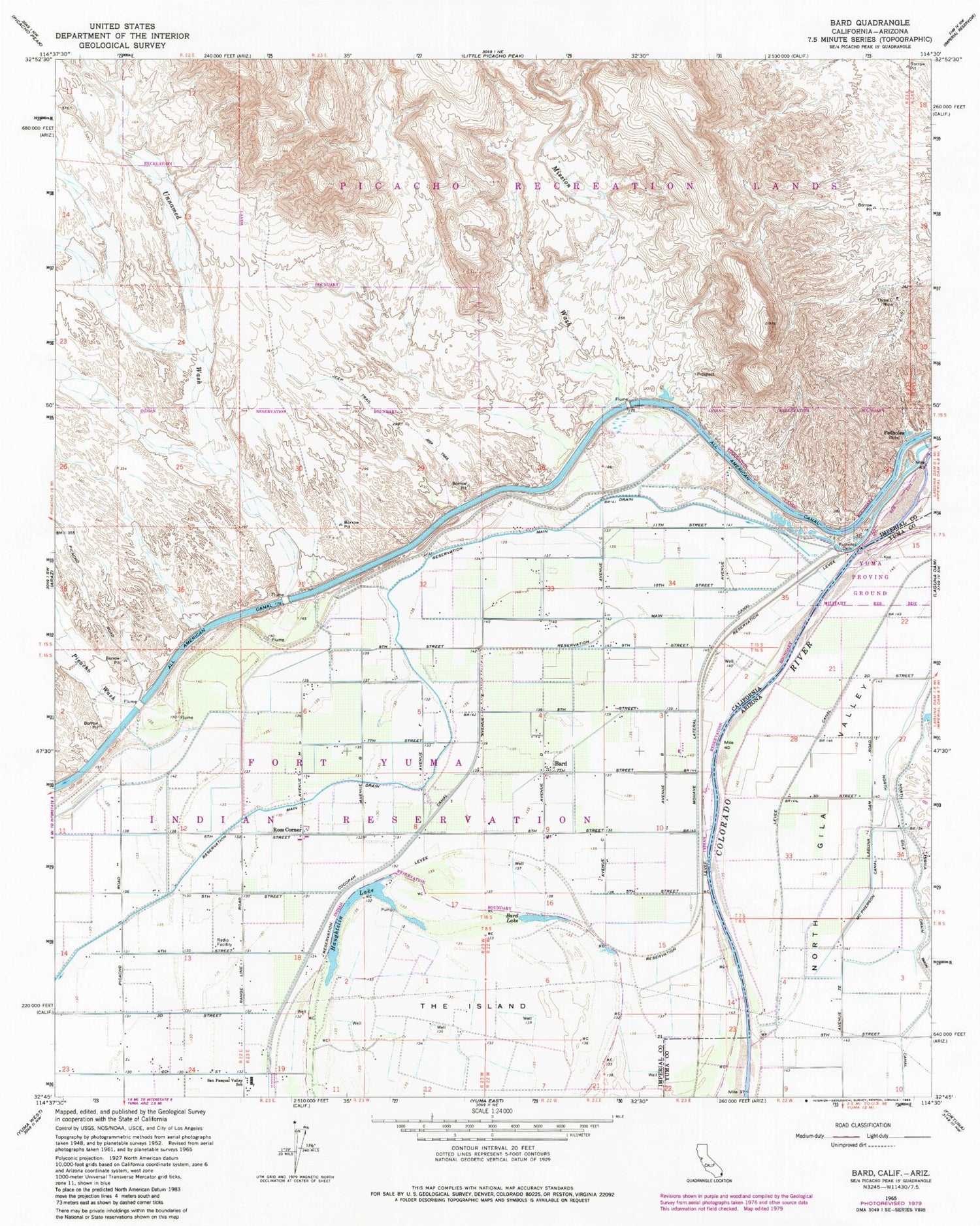 Classic USGS Bard California 7.5'x7.5' Topo Map Image