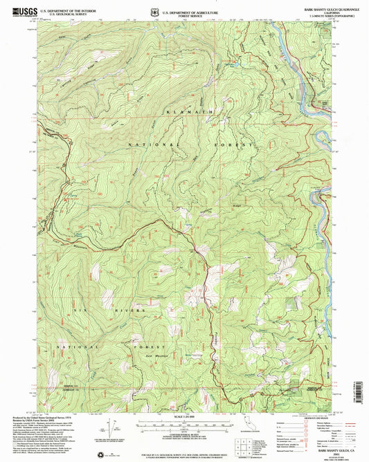 Classic USGS Bark Shanty Gulch California 7.5'x7.5' Topo Map Image