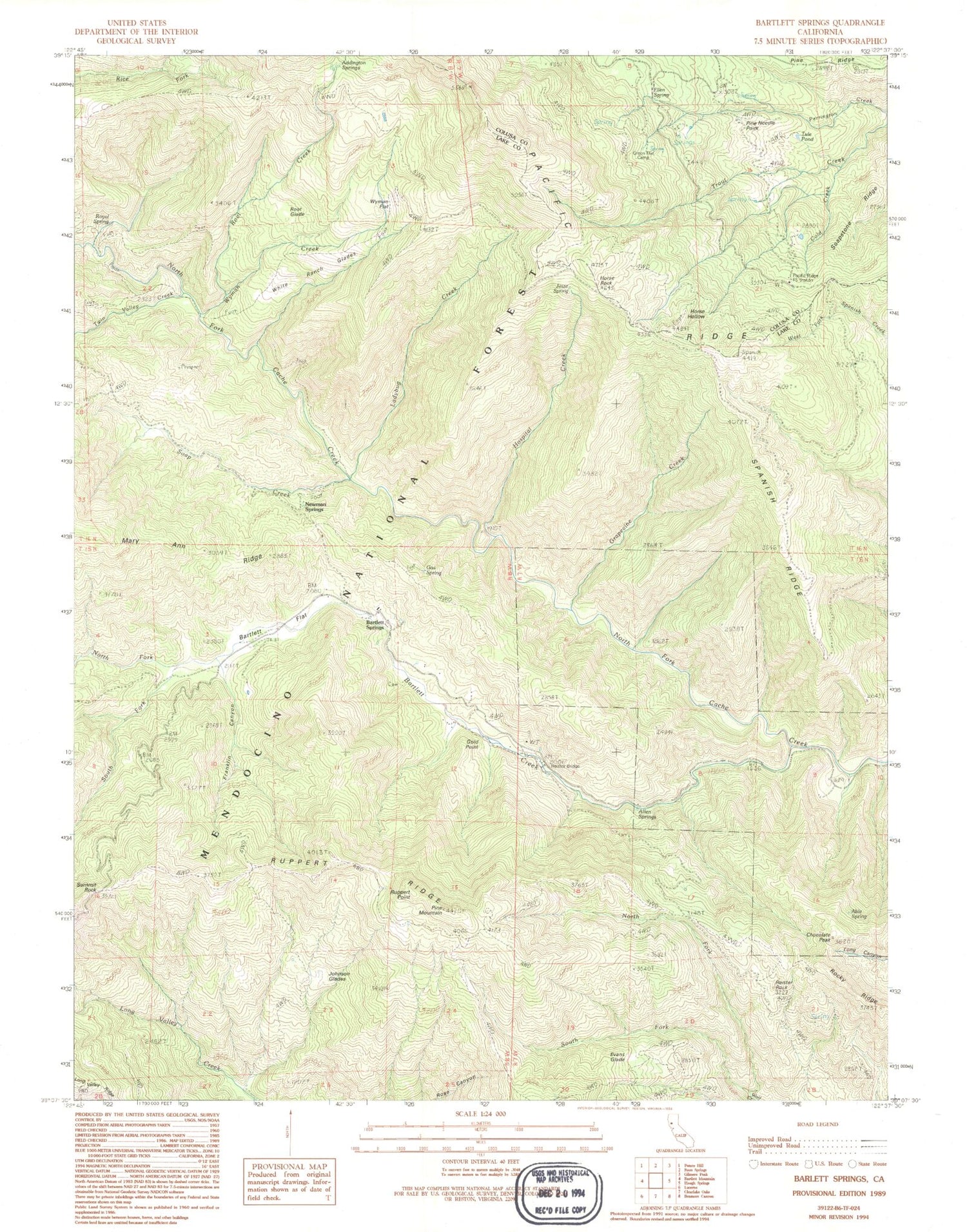 Classic USGS Bartlett Springs California 7.5'x7.5' Topo Map Image