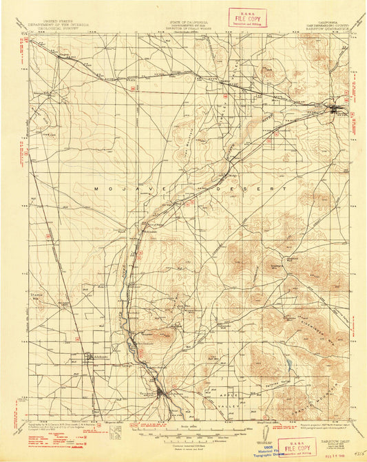 Historic 1934 Barstow California 30'x30' Topo Map Image