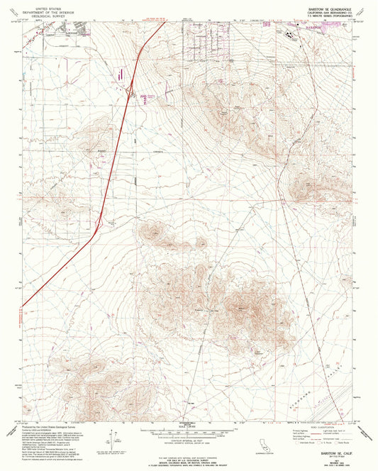 Classic USGS Barstow SE California 7.5'x7.5' Topo Map Image