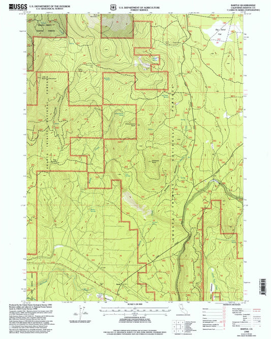 Classic USGS Bartle California 7.5'x7.5' Topo Map Image