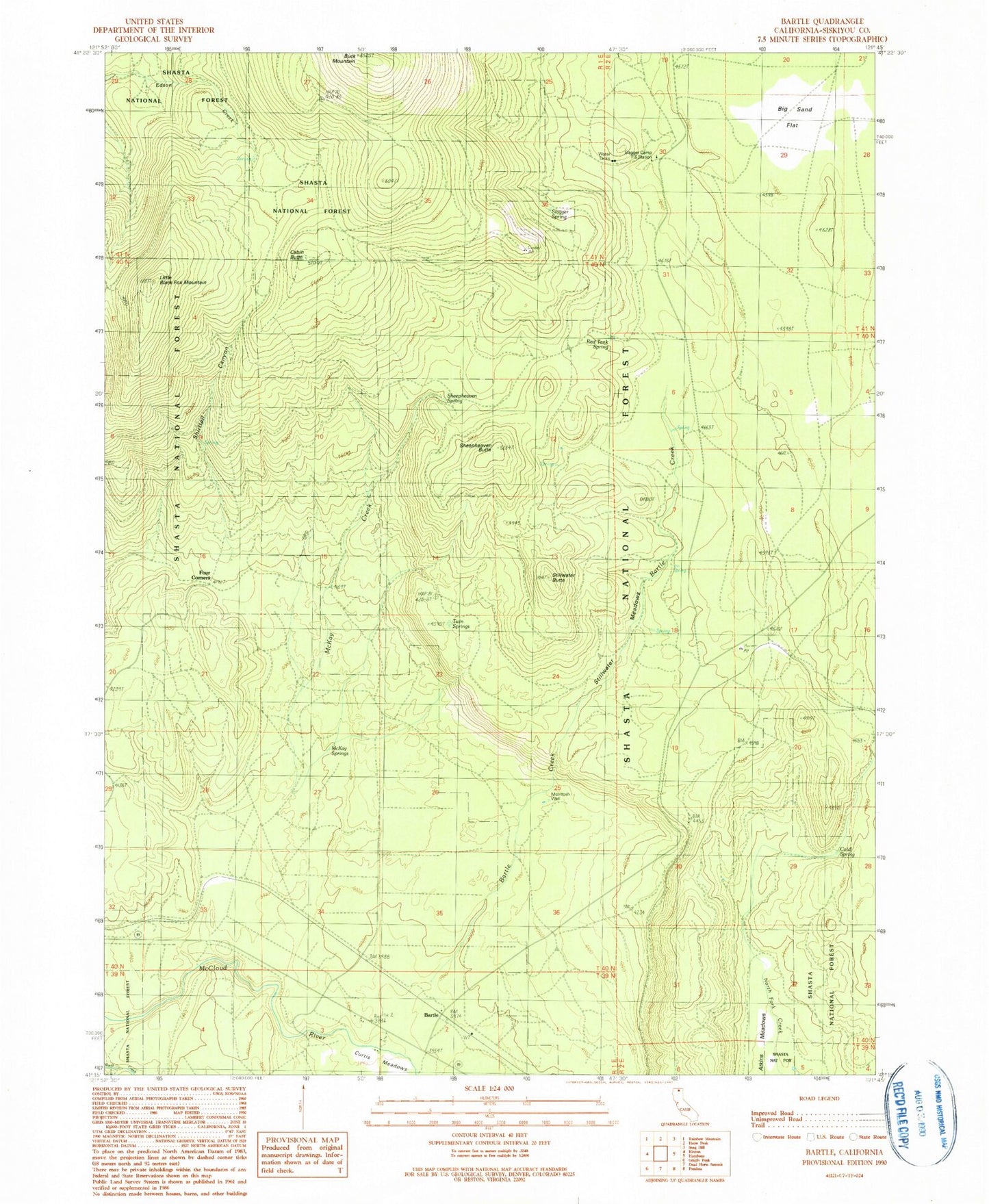 Classic USGS Bartle California 7.5'x7.5' Topo Map Image