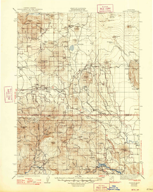 Historic 1939 Bartle California 30'x30' Topo Map Image