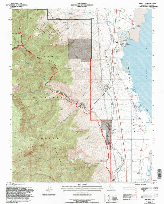 Classic USGS Bartlett California 7.5'x7.5' Topo Map Image