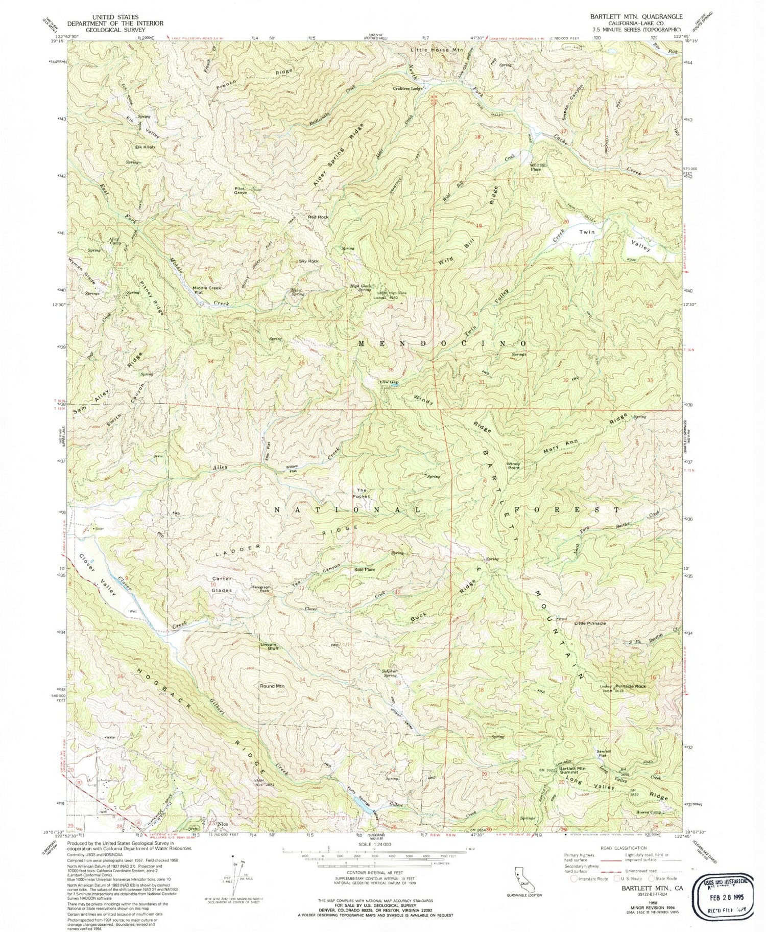 Classic USGS Bartlett Mountain California 7.5'x7.5' Topo Map Image