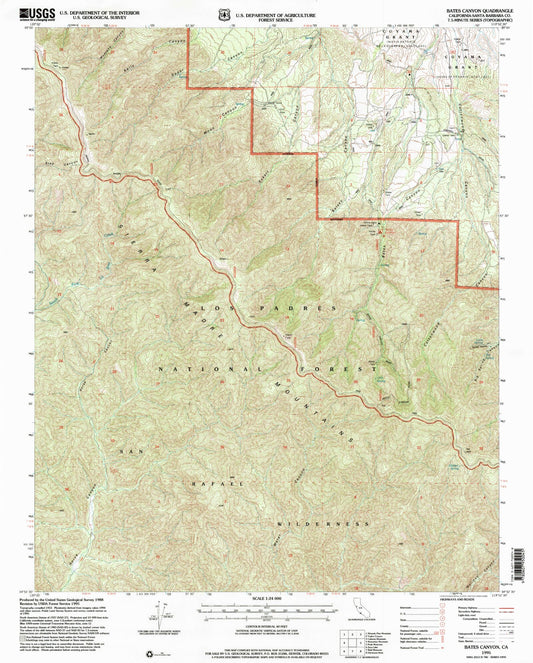Classic USGS Bates Canyon California 7.5'x7.5' Topo Map Image
