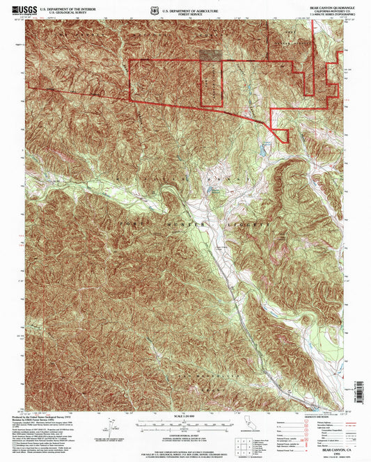 Classic USGS Bear Canyon California 7.5'x7.5' Topo Map Image