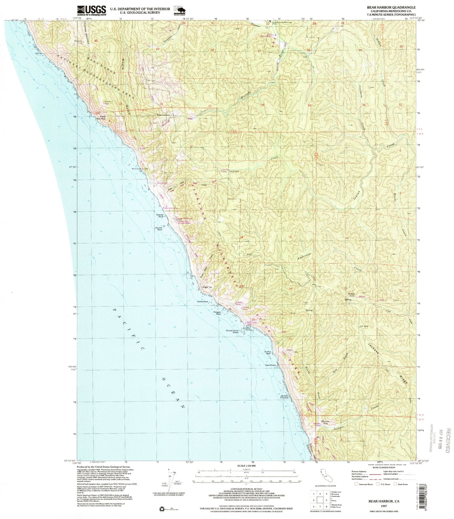 Classic USGS Bear Harbor California 7.5'x7.5' Topo Map Image