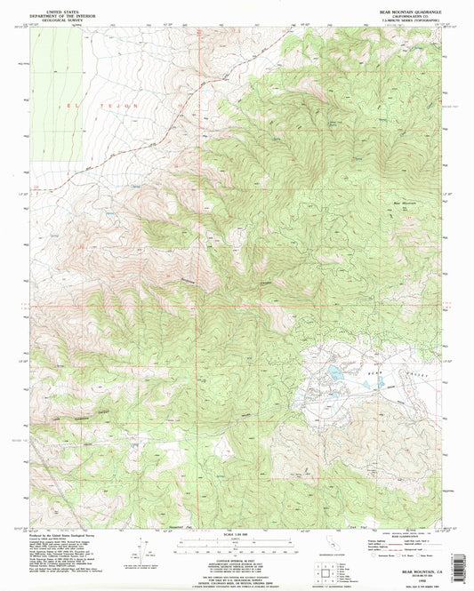 Classic USGS Bear Mountain California 7.5'x7.5' Topo Map Image