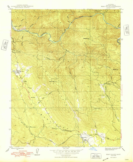Classic USGS Bear Valley California 7.5'x7.5' Topo Map Image