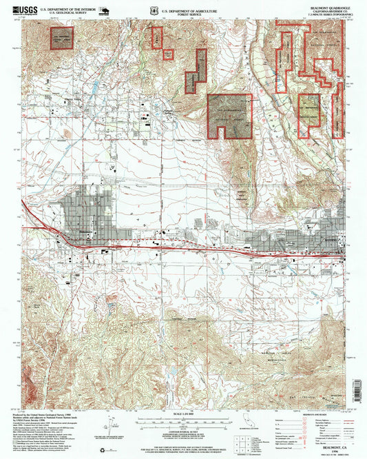 Classic USGS Beaumont California 7.5'x7.5' Topo Map Image