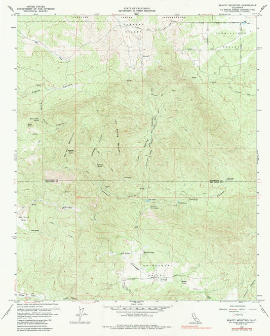 Classic USGS Beauty Mountain California 7.5'x7.5' Topo Map Image