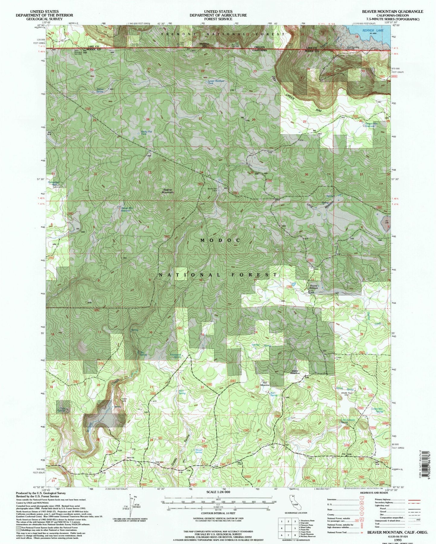 Classic USGS Beaver Mountain California 7.5'x7.5' Topo Map Image