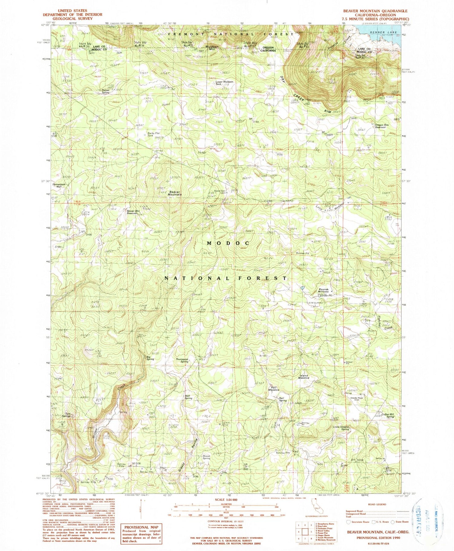 Classic USGS Beaver Mountain California 7.5'x7.5' Topo Map Image