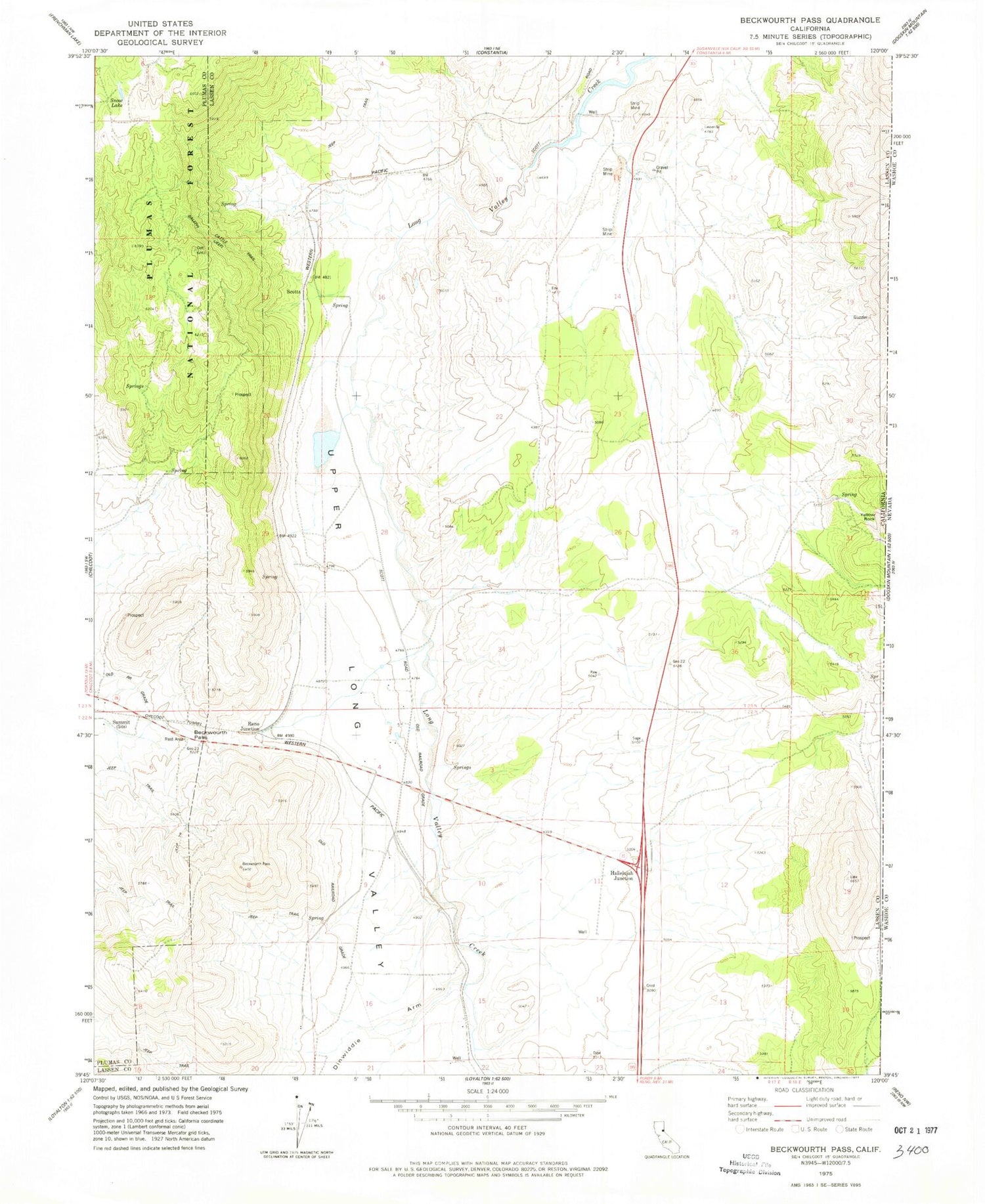 Classic USGS Beckwourth Pass California 7.5'x7.5' Topo Map Image