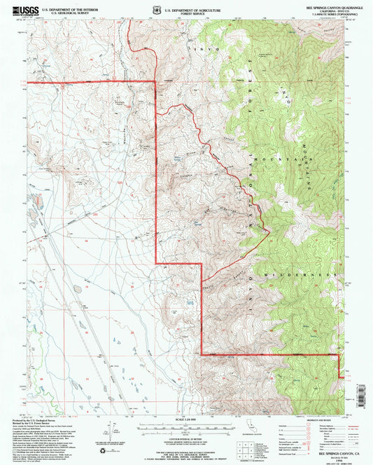 Classic USGS Bee Springs Canyon California 7.5'x7.5' Topo Map Image