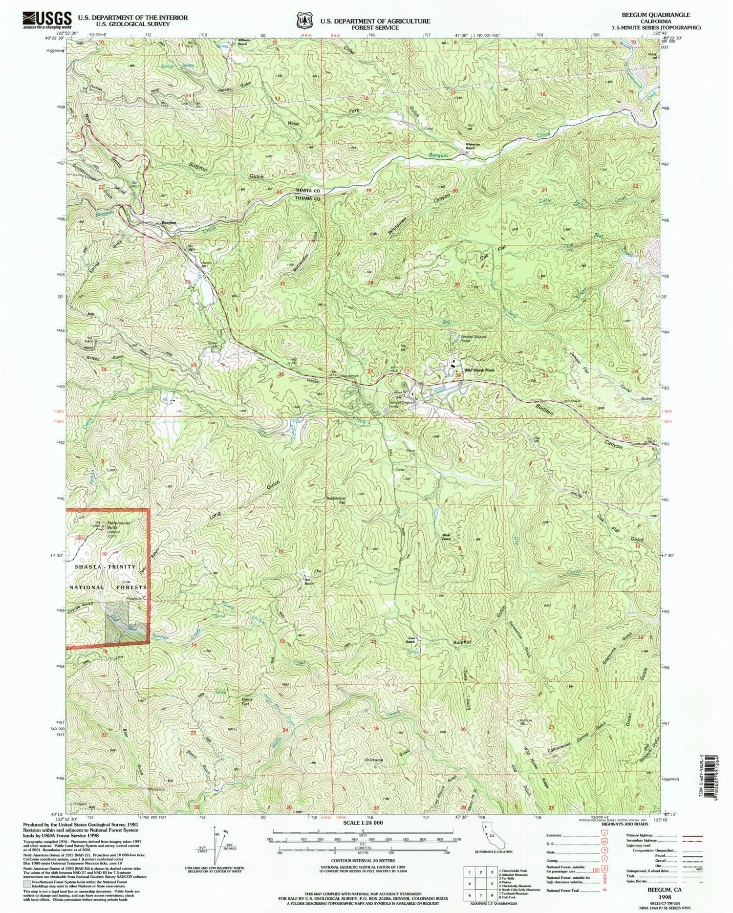 Classic USGS Beegum California 7.5'x7.5' Topo Map Image