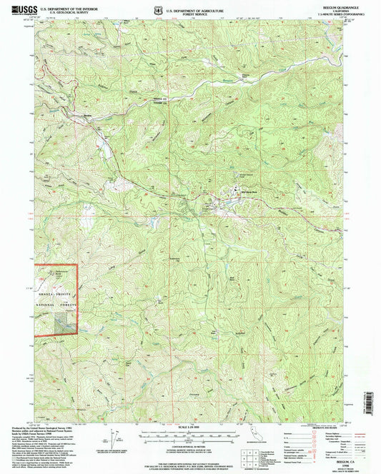 Classic USGS Beegum California 7.5'x7.5' Topo Map Image