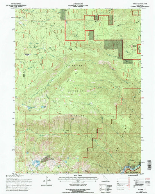 Classic USGS Belden California 7.5'x7.5' Topo Map Image