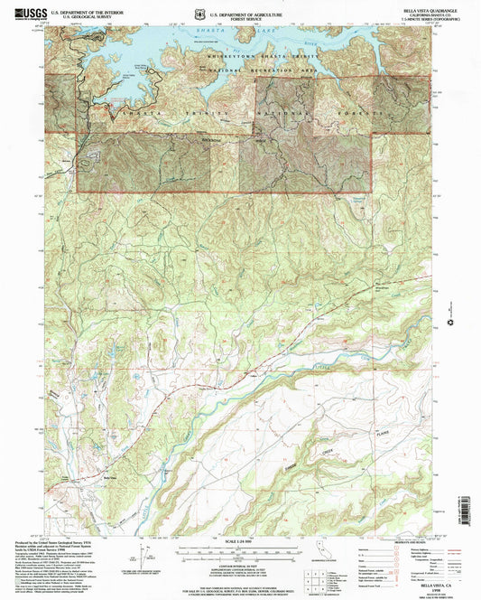 Classic USGS Bella Vista California 7.5'x7.5' Topo Map Image