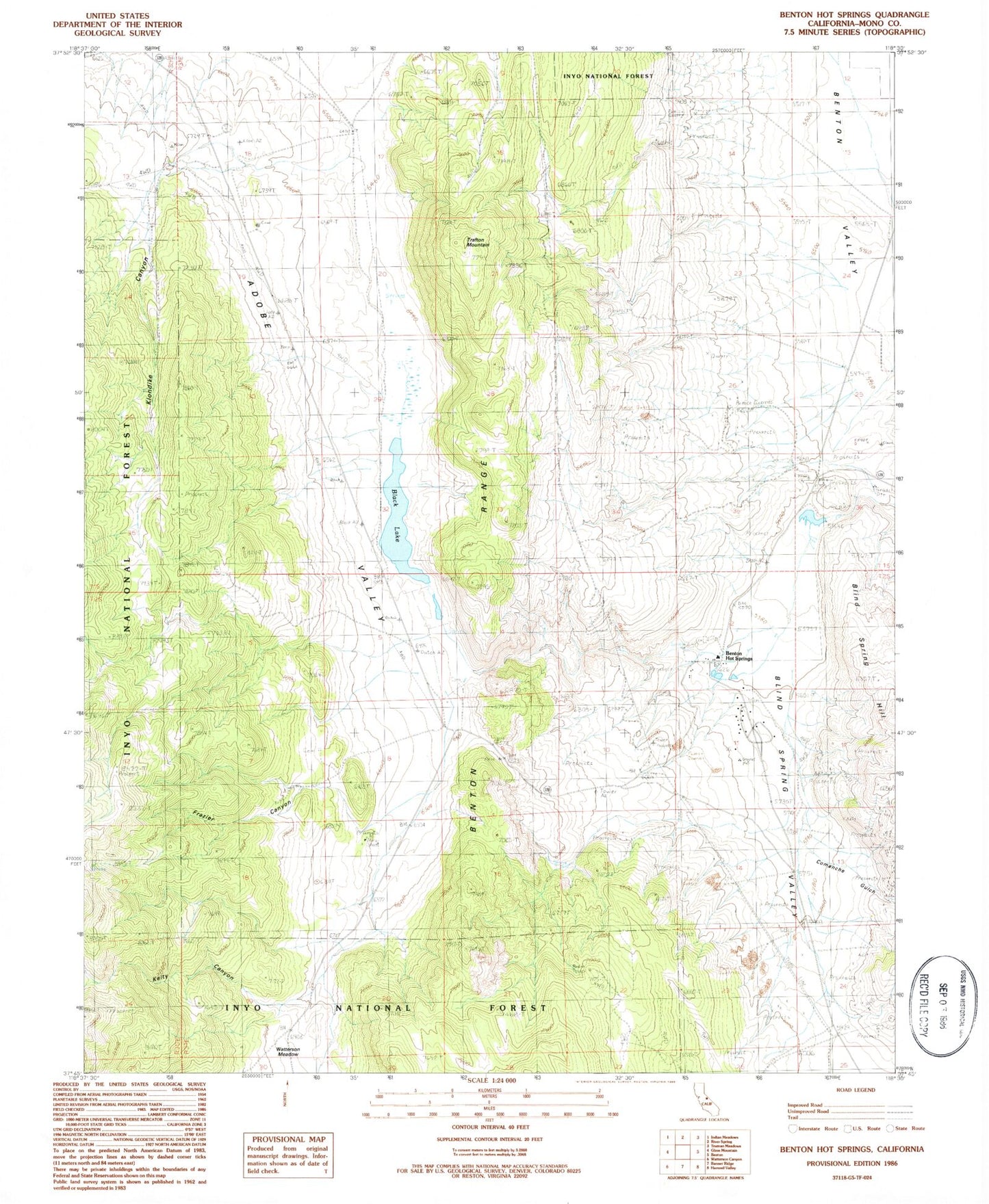 Classic USGS Benton Hot Springs California 7.5'x7.5' Topo Map Image