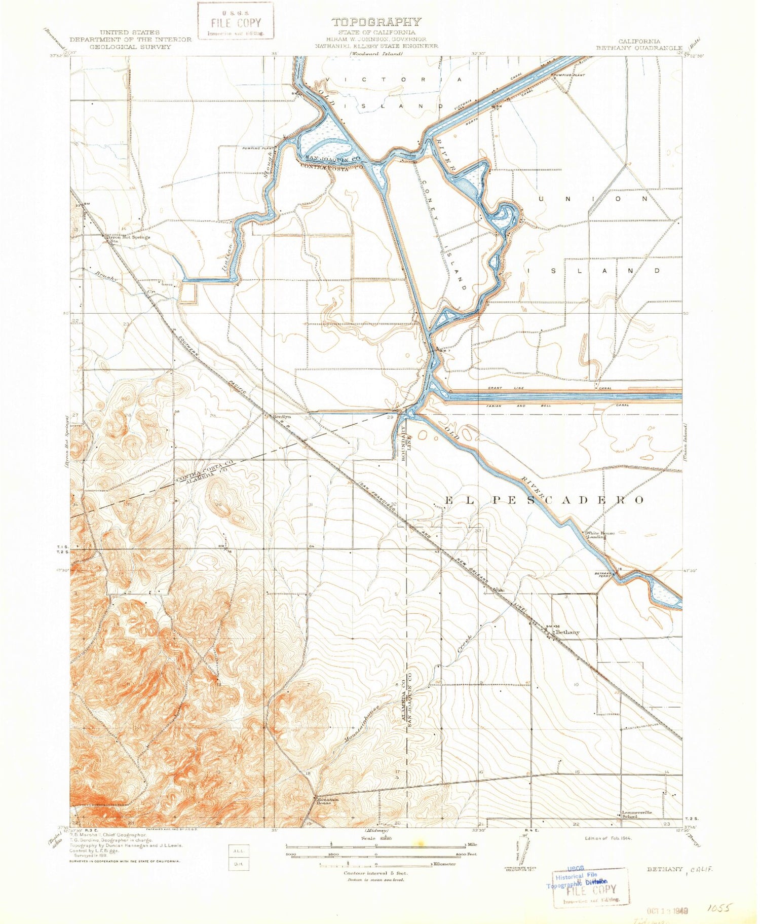 Classic USGS Clifton Court Forebay California 7.5'x7.5' Topo Map Image