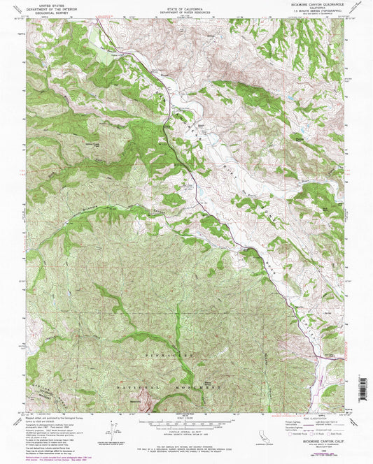 Classic USGS Bickmore Canyon California 7.5'x7.5' Topo Map Image