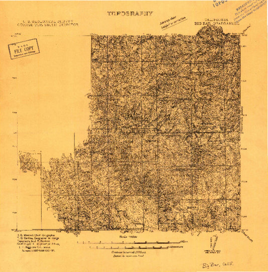 Historic 1911 Big Bar and Vicinity California 30'x30' Topo Map Image