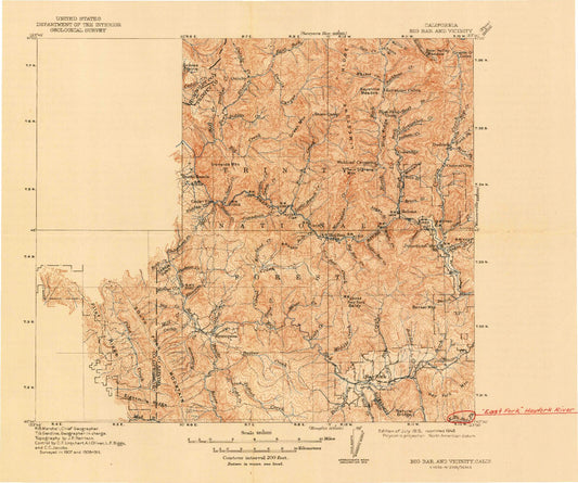 Historic 1915 Big Bar And Vicinity California 30'x30' Topo Map Image