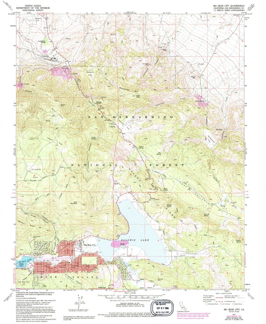 USGS Classic Big Bear City California 7.5'x7.5' Topo Map Image