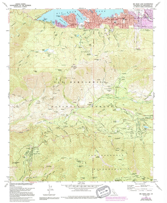 USGS Classic Big Bear Lake California 7.5'x7.5' Topo Map Image