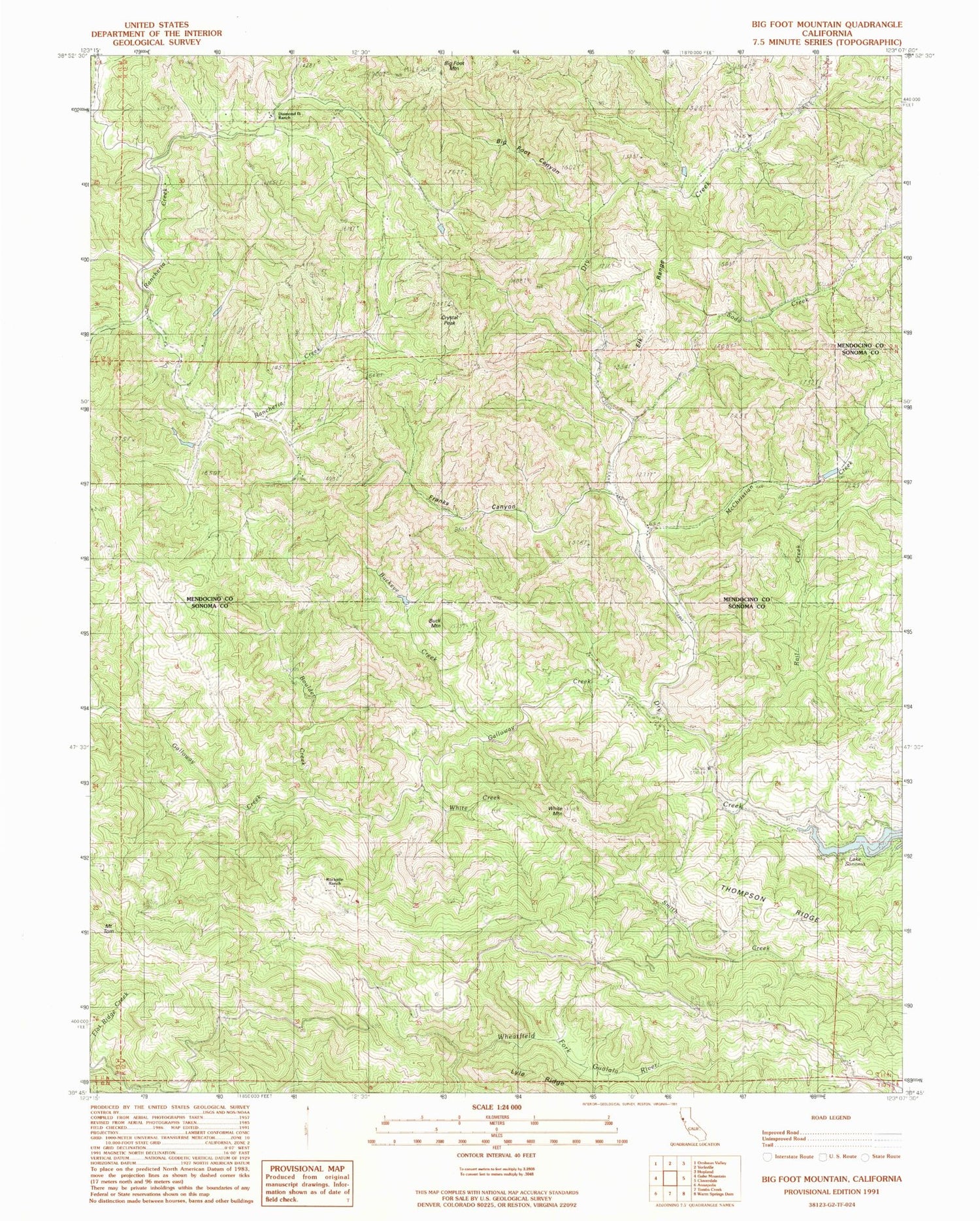 Classic USGS Big Foot Mountain California 7.5'x7.5' Topo Map Image