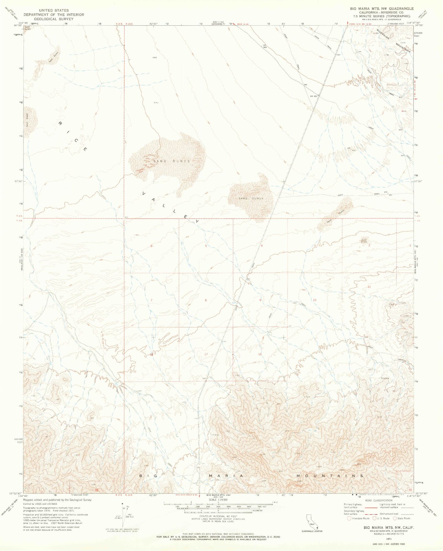 Classic USGS Big Maria Mountains NW California 7.5'x7.5' Topo Map Image