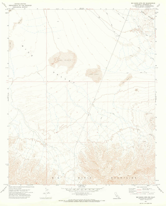 Classic USGS Big Maria Mountains NW California 7.5'x7.5' Topo Map Image