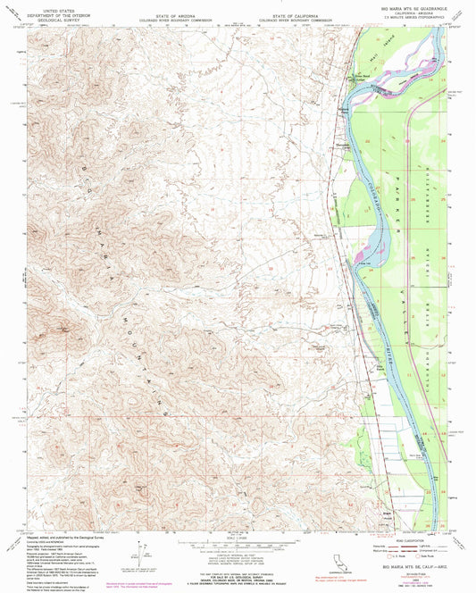 Classic USGS Big Maria Mountains SE California 7.5'x7.5' Topo Map Image
