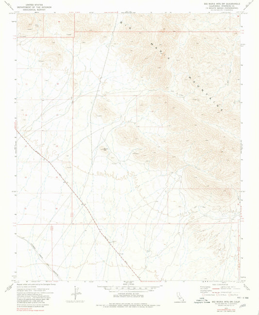 Classic USGS Big Maria Mountains SW California 7.5'x7.5' Topo Map Image