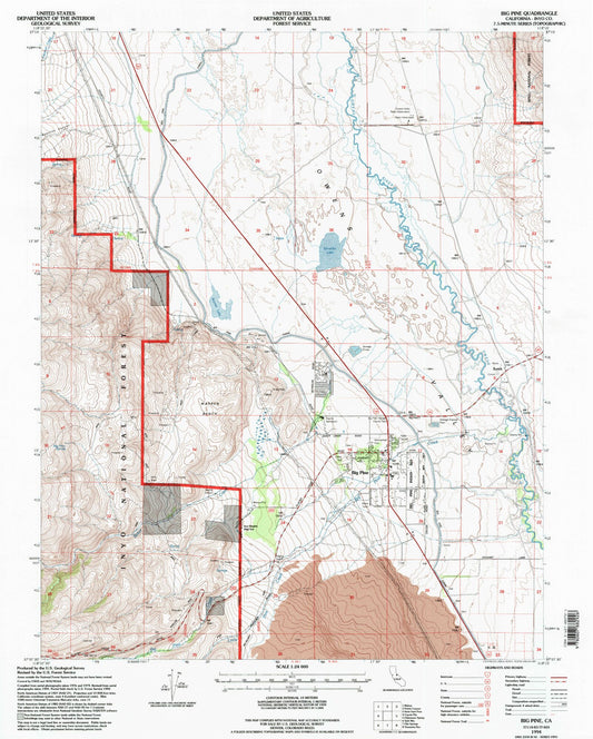 Classic USGS Big Pine California 7.5'x7.5' Topo Map Image