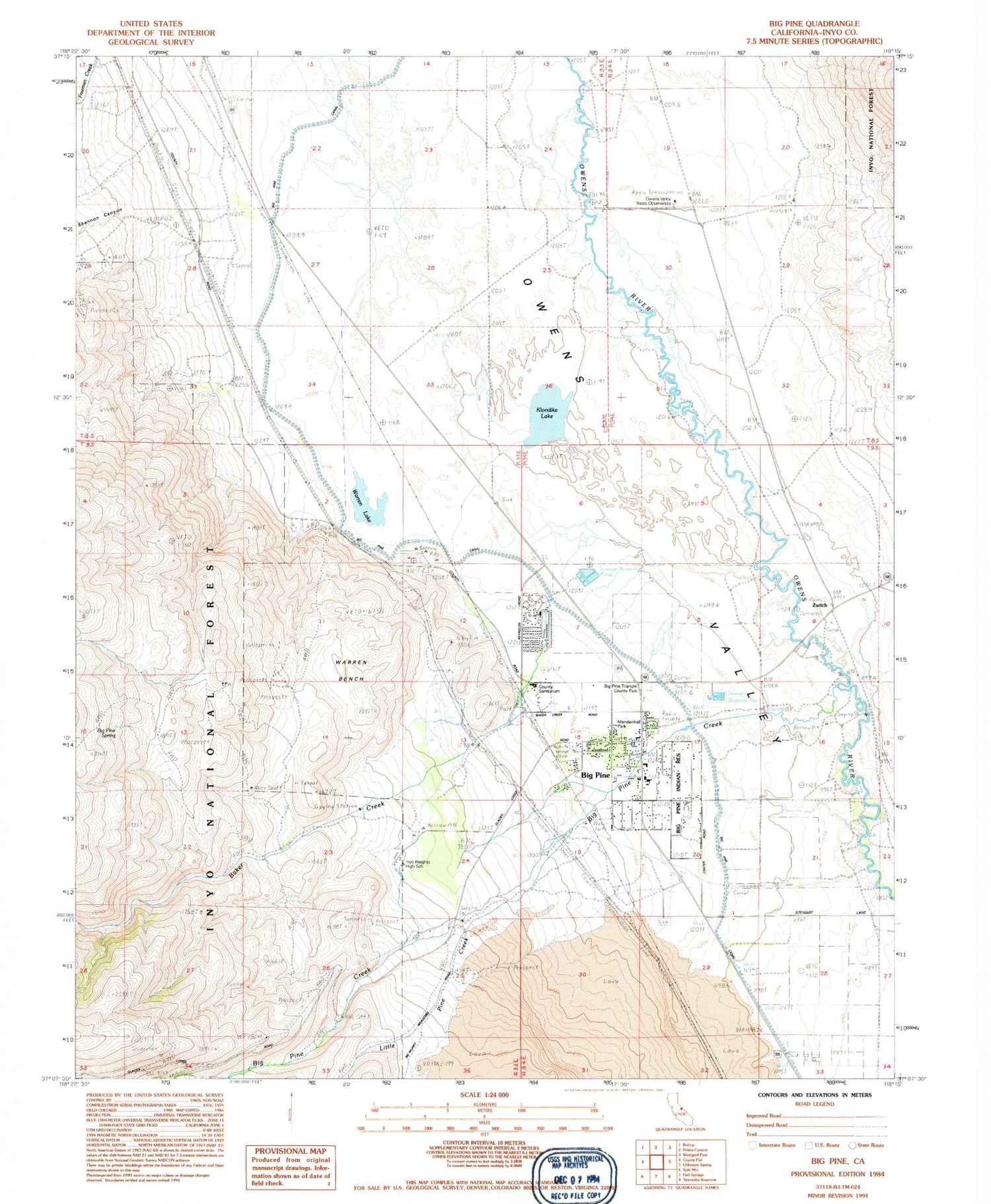 Classic USGS Big Pine California 7.5'x7.5' Topo Map Image