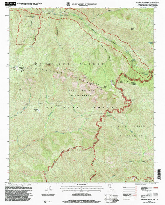 Classic USGS Big Pine Mountain California 7.5'x7.5' Topo Map Image