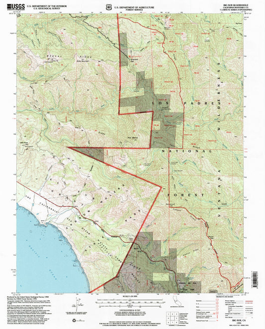 Classic USGS Big Sur California 7.5'x7.5' Topo Map Image