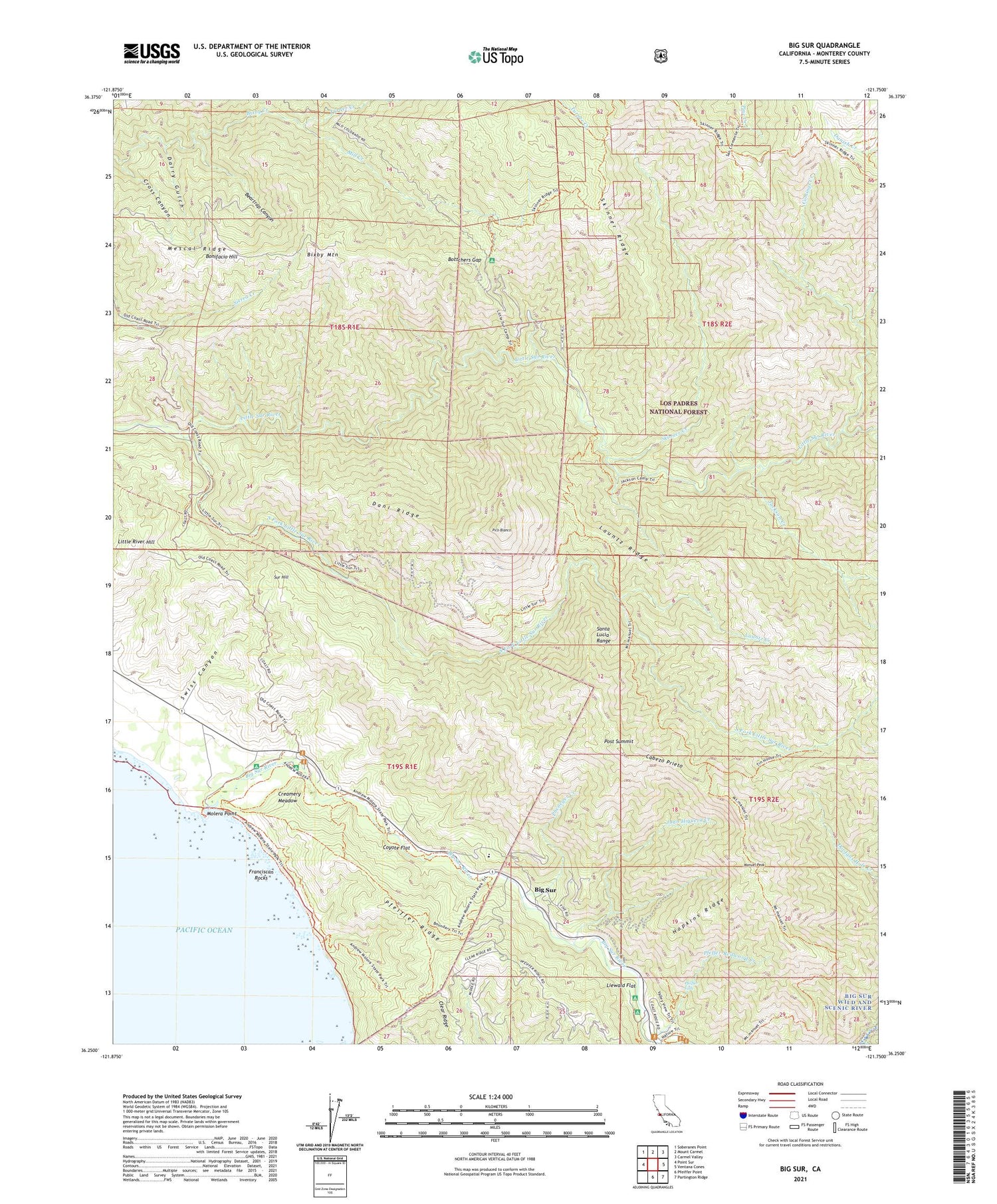 Big Sur California US Topo Map Image