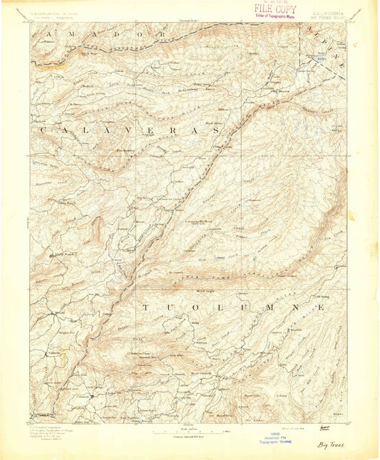 Historic 1894 Big Trees California 30'x30' Topo Map Image