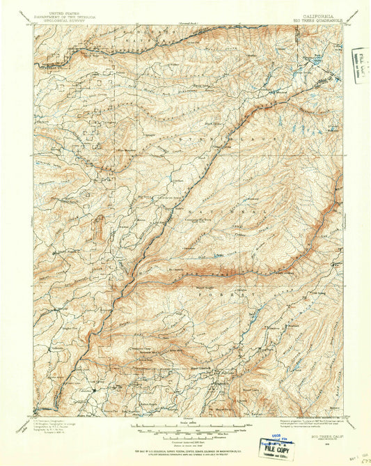 Historic 1891 Big Trees California 30'x30' Topo Map Image