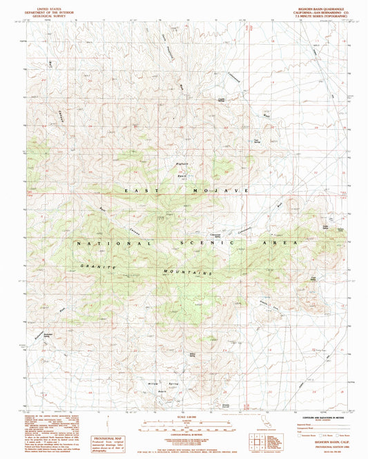 Classic USGS Bighorn Basin California 7.5'x7.5' Topo Map Image