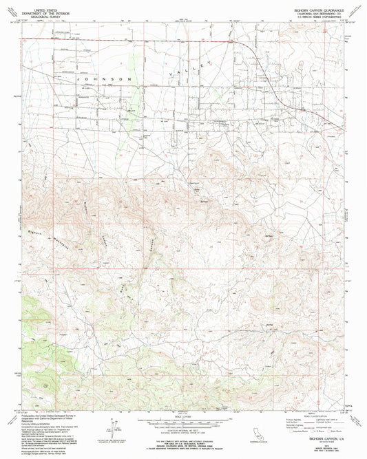 Classic USGS Bighorn Canyon California 7.5'x7.5' Topo Map Image