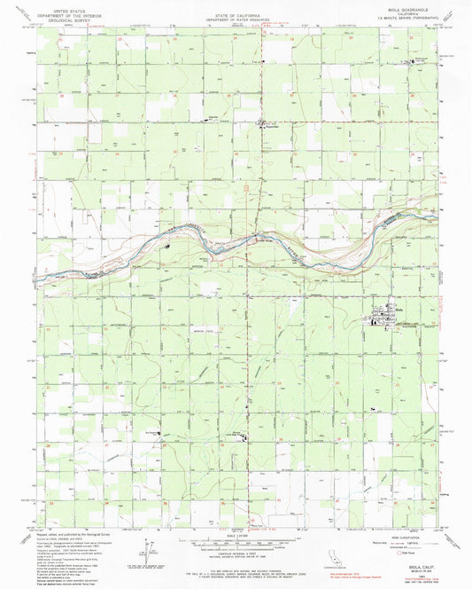 Classic USGS Biola California 7.5'x7.5' Topo Map Image