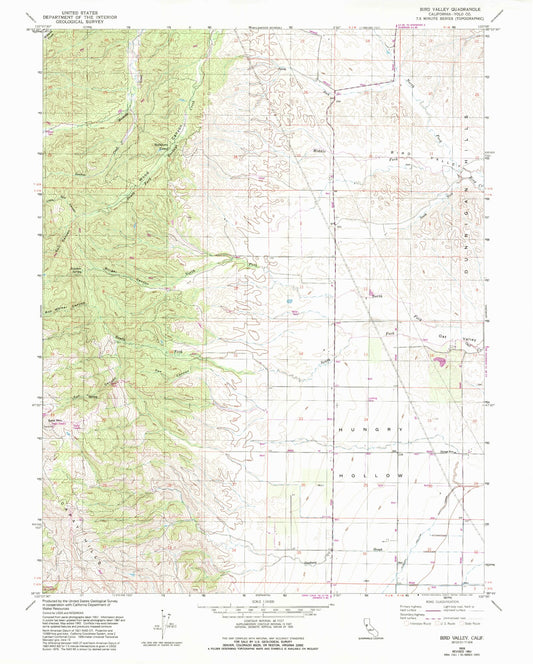 Classic USGS Bird Valley California 7.5'x7.5' Topo Map Image