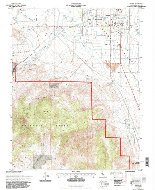 Classic USGS Bishop California 7.5'x7.5' Topo Map Image